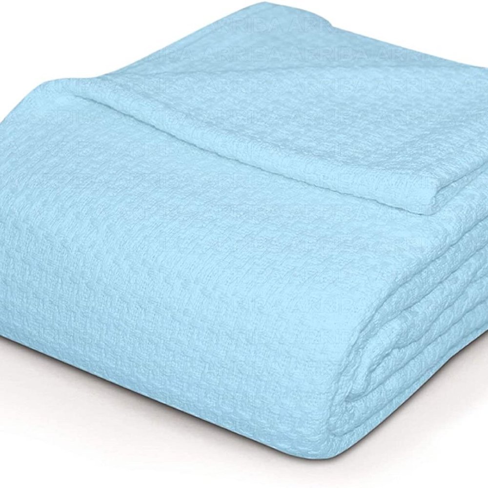 Combed Cotton Thermal Blankets Soft - LIGHT BLUE